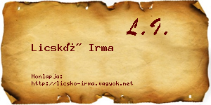 Licskó Irma névjegykártya